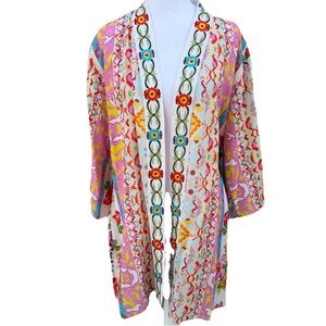 Angel Heart Boutique Embroidered Kimono Style Open Robe Duster Multicolor O/S
